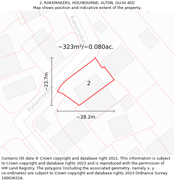 2, RAKEMAKERS, HOLYBOURNE, ALTON, GU34 4ED: Plot and title map