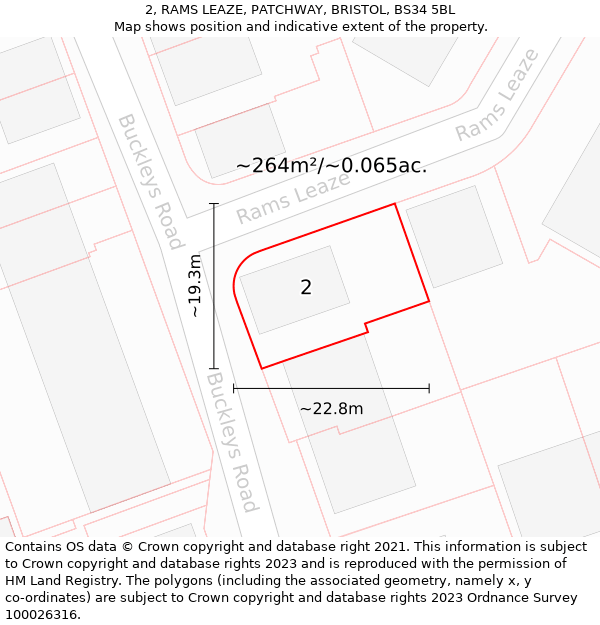 2, RAMS LEAZE, PATCHWAY, BRISTOL, BS34 5BL: Plot and title map