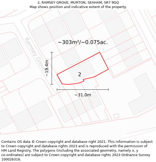 2, RAMSEY GROVE, MURTON, SEAHAM, SR7 9GQ: Plot and title map