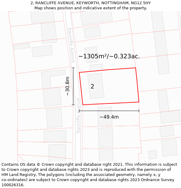 2, RANCLIFFE AVENUE, KEYWORTH, NOTTINGHAM, NG12 5HY: Plot and title map