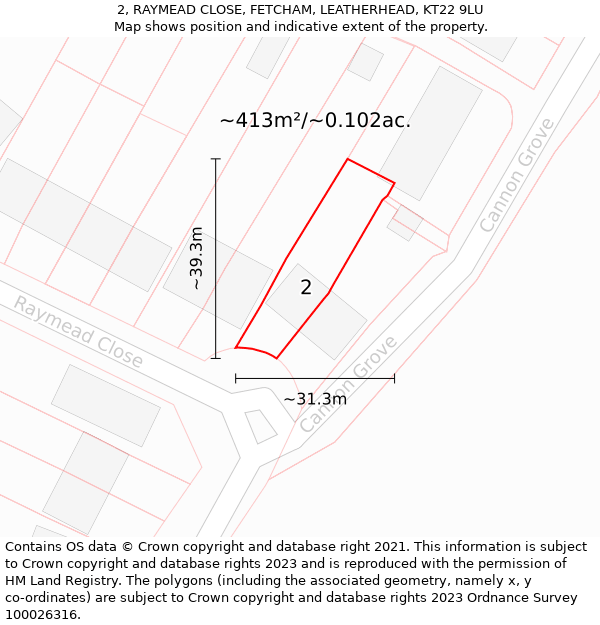 2, RAYMEAD CLOSE, FETCHAM, LEATHERHEAD, KT22 9LU: Plot and title map