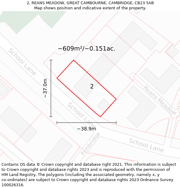 2, REANS MEADOW, GREAT CAMBOURNE, CAMBRIDGE, CB23 5AB: Plot and title map