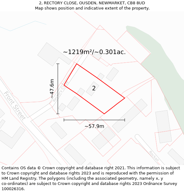 2, RECTORY CLOSE, OUSDEN, NEWMARKET, CB8 8UD: Plot and title map