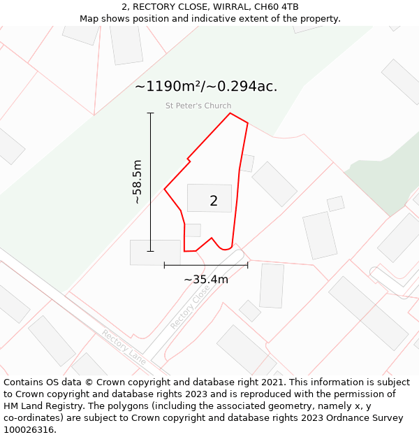 2, RECTORY CLOSE, WIRRAL, CH60 4TB: Plot and title map