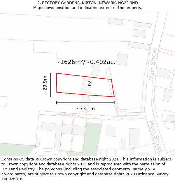 2, RECTORY GARDENS, KIRTON, NEWARK, NG22 9ND: Plot and title map