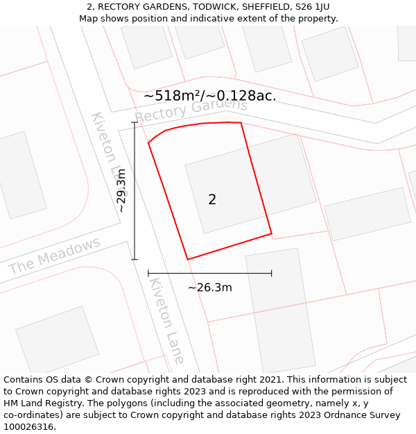 2, RECTORY GARDENS, TODWICK, SHEFFIELD, S26 1JU: Plot and title map