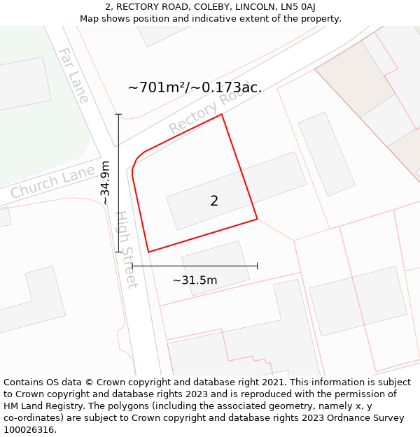 2, RECTORY ROAD, COLEBY, LINCOLN, LN5 0AJ: Plot and title map