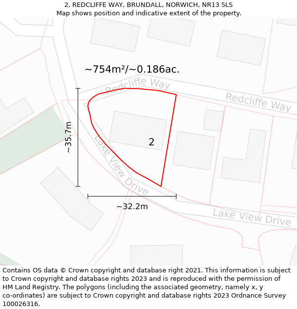 2, REDCLIFFE WAY, BRUNDALL, NORWICH, NR13 5LS: Plot and title map