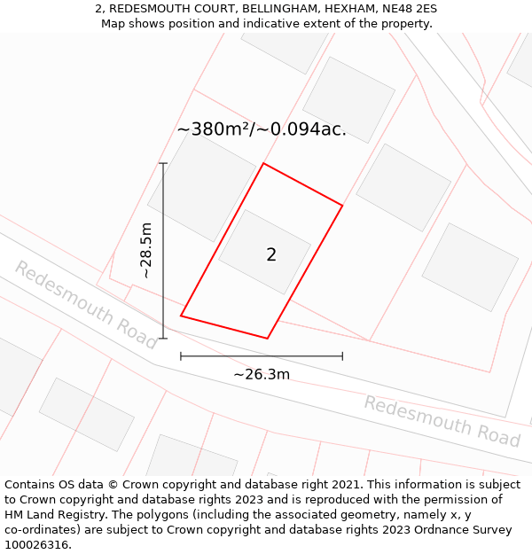 2, REDESMOUTH COURT, BELLINGHAM, HEXHAM, NE48 2ES: Plot and title map