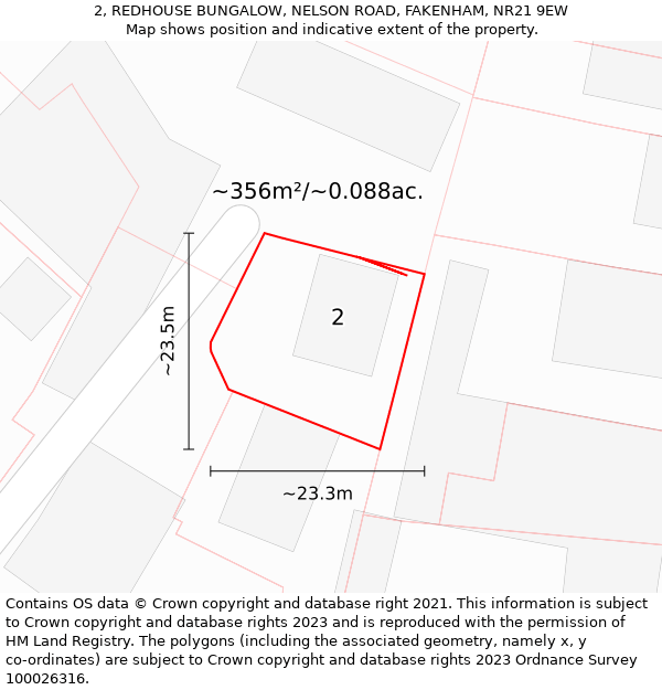 2, REDHOUSE BUNGALOW, NELSON ROAD, FAKENHAM, NR21 9EW: Plot and title map