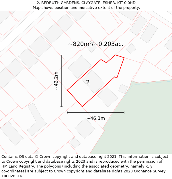 2, REDRUTH GARDENS, CLAYGATE, ESHER, KT10 0HD: Plot and title map