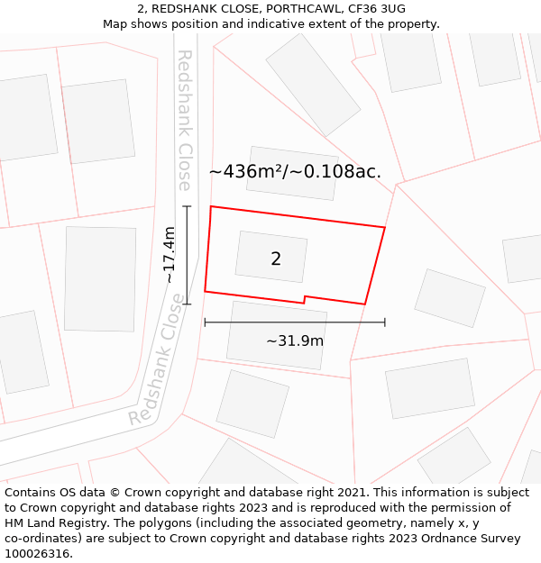 2, REDSHANK CLOSE, PORTHCAWL, CF36 3UG: Plot and title map