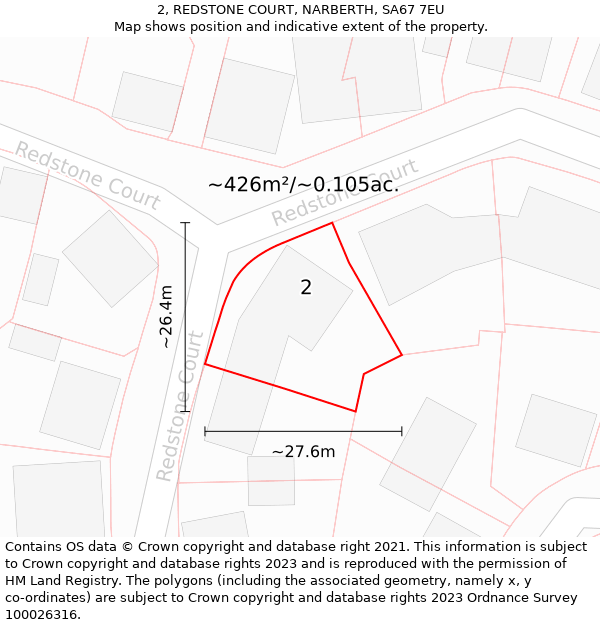 2, REDSTONE COURT, NARBERTH, SA67 7EU: Plot and title map