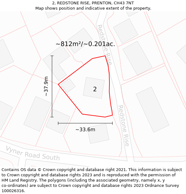 2, REDSTONE RISE, PRENTON, CH43 7NT: Plot and title map