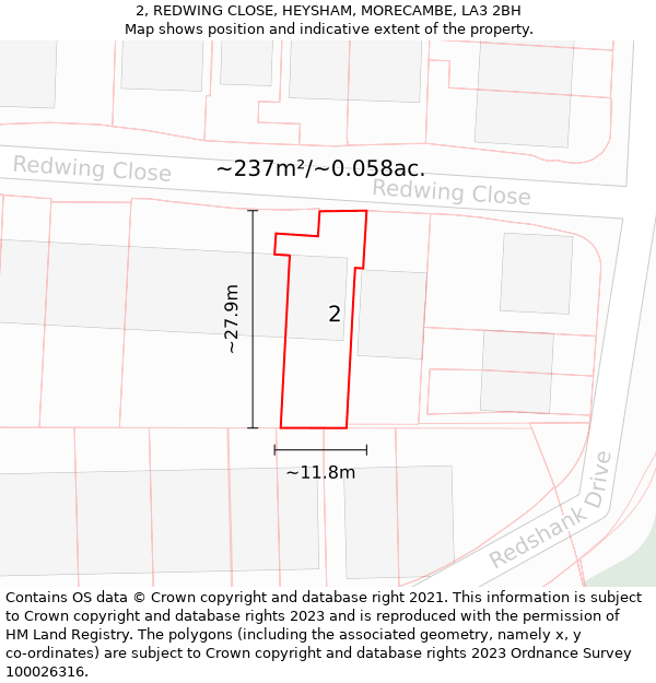 2, REDWING CLOSE, HEYSHAM, MORECAMBE, LA3 2BH: Plot and title map