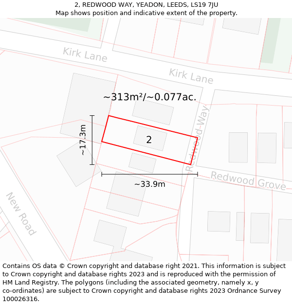 2, REDWOOD WAY, YEADON, LEEDS, LS19 7JU: Plot and title map