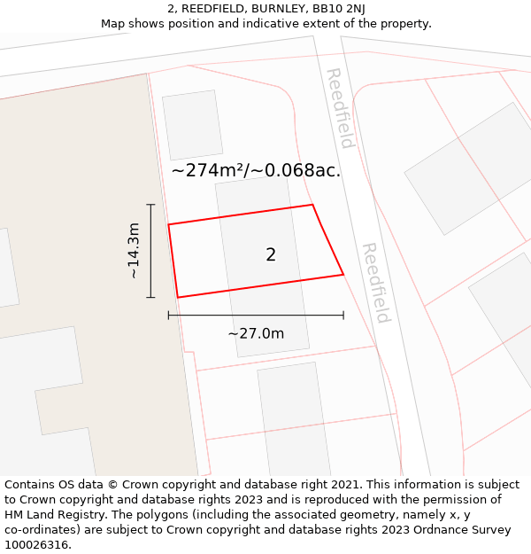 2, REEDFIELD, BURNLEY, BB10 2NJ: Plot and title map