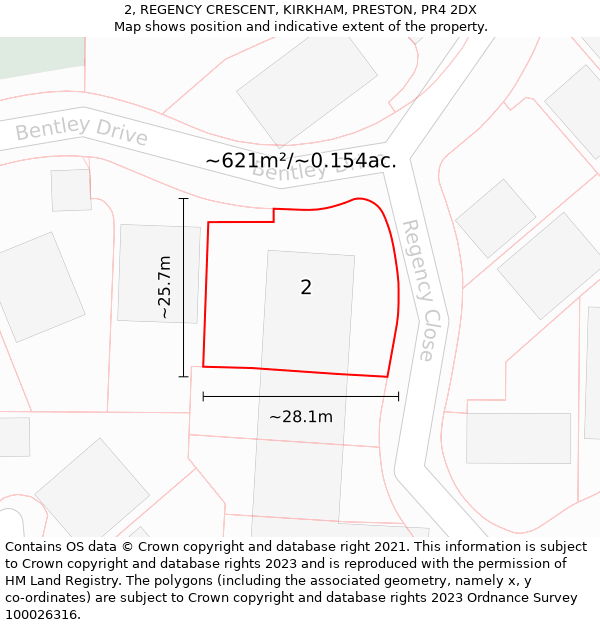 2, REGENCY CRESCENT, KIRKHAM, PRESTON, PR4 2DX: Plot and title map