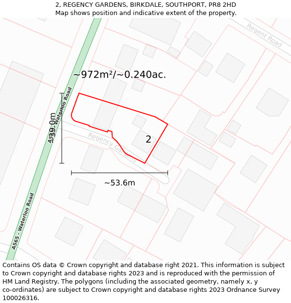 2, REGENCY GARDENS, BIRKDALE, SOUTHPORT, PR8 2HD: Plot and title map