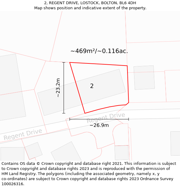 2, REGENT DRIVE, LOSTOCK, BOLTON, BL6 4DH: Plot and title map