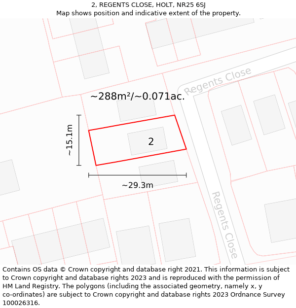 2, REGENTS CLOSE, HOLT, NR25 6SJ: Plot and title map