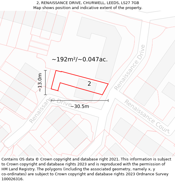 2, RENAISSANCE DRIVE, CHURWELL, LEEDS, LS27 7GB: Plot and title map