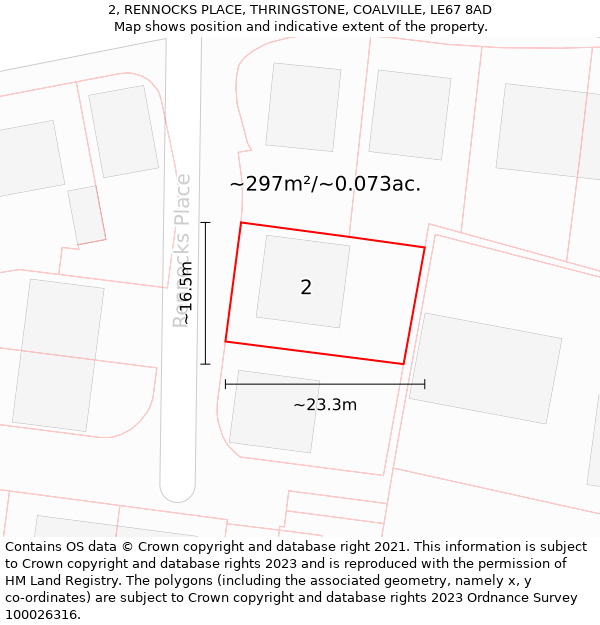 2, RENNOCKS PLACE, THRINGSTONE, COALVILLE, LE67 8AD: Plot and title map