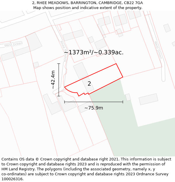 2, RHEE MEADOWS, BARRINGTON, CAMBRIDGE, CB22 7GA: Plot and title map