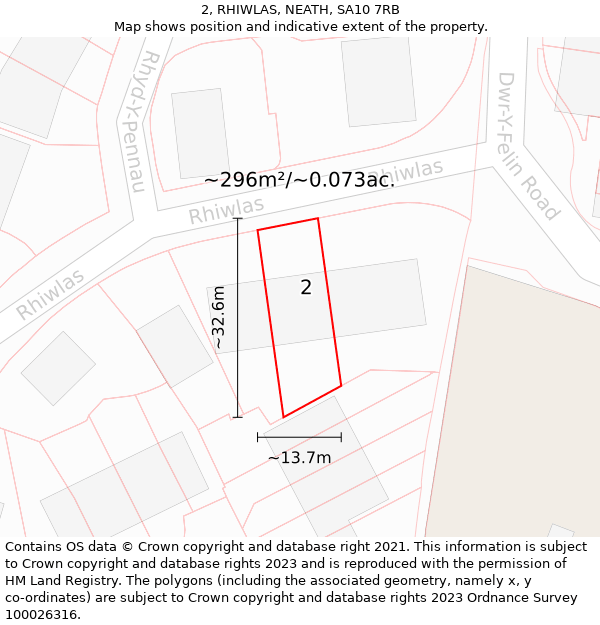 2, RHIWLAS, NEATH, SA10 7RB: Plot and title map