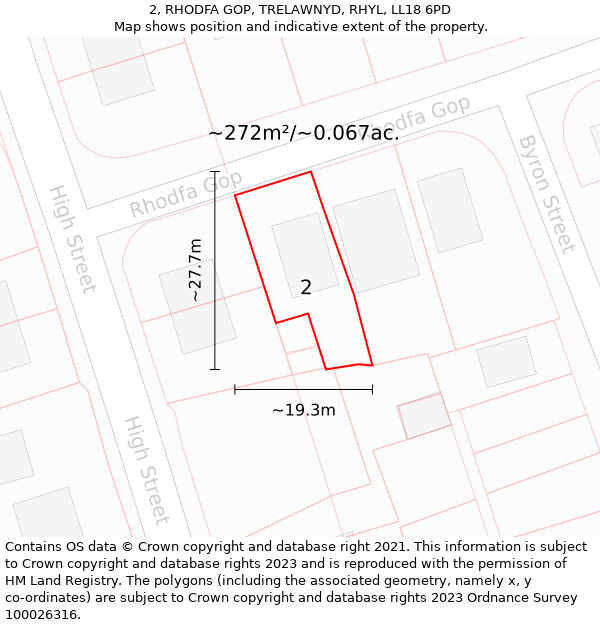 2, RHODFA GOP, TRELAWNYD, RHYL, LL18 6PD: Plot and title map