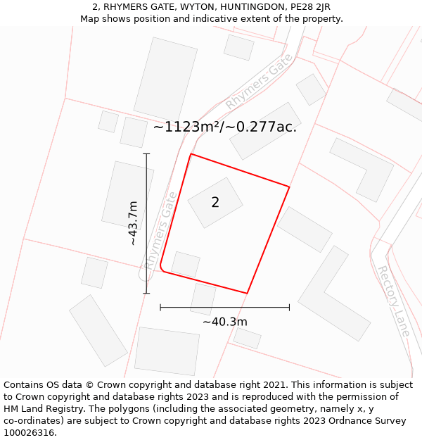 2, RHYMERS GATE, WYTON, HUNTINGDON, PE28 2JR: Plot and title map