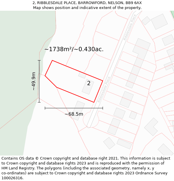 2, RIBBLESDALE PLACE, BARROWFORD, NELSON, BB9 6AX: Plot and title map