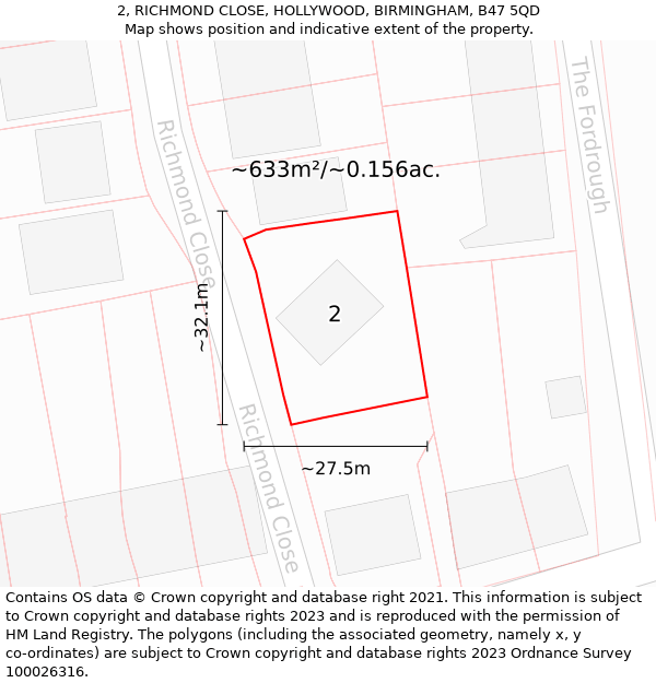 2, RICHMOND CLOSE, HOLLYWOOD, BIRMINGHAM, B47 5QD: Plot and title map