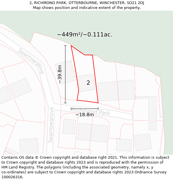 2, RICHMOND PARK, OTTERBOURNE, WINCHESTER, SO21 2DJ: Plot and title map