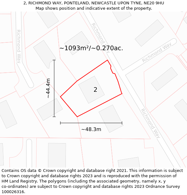 2, RICHMOND WAY, PONTELAND, NEWCASTLE UPON TYNE, NE20 9HU: Plot and title map