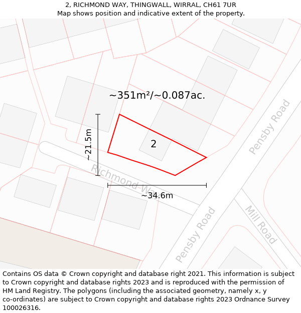 2, RICHMOND WAY, THINGWALL, WIRRAL, CH61 7UR: Plot and title map