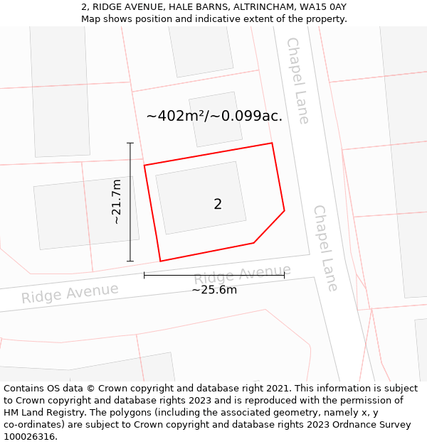 2, RIDGE AVENUE, HALE BARNS, ALTRINCHAM, WA15 0AY: Plot and title map