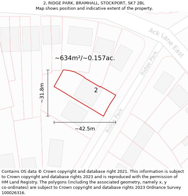 2, RIDGE PARK, BRAMHALL, STOCKPORT, SK7 2BL: Plot and title map