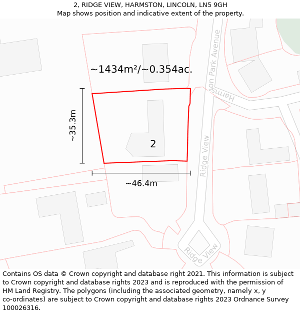 2, RIDGE VIEW, HARMSTON, LINCOLN, LN5 9GH: Plot and title map