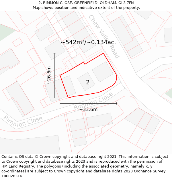 2, RIMMON CLOSE, GREENFIELD, OLDHAM, OL3 7FN: Plot and title map