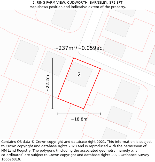 2, RING FARM VIEW, CUDWORTH, BARNSLEY, S72 8FT: Plot and title map