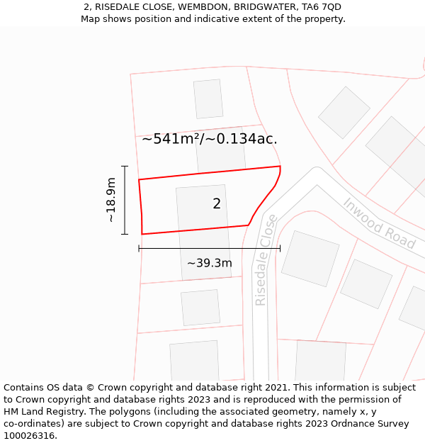 2, RISEDALE CLOSE, WEMBDON, BRIDGWATER, TA6 7QD: Plot and title map