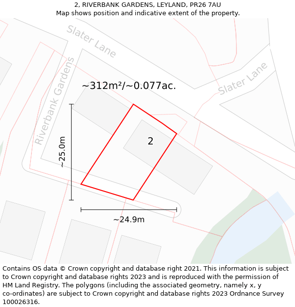 2, RIVERBANK GARDENS, LEYLAND, PR26 7AU: Plot and title map