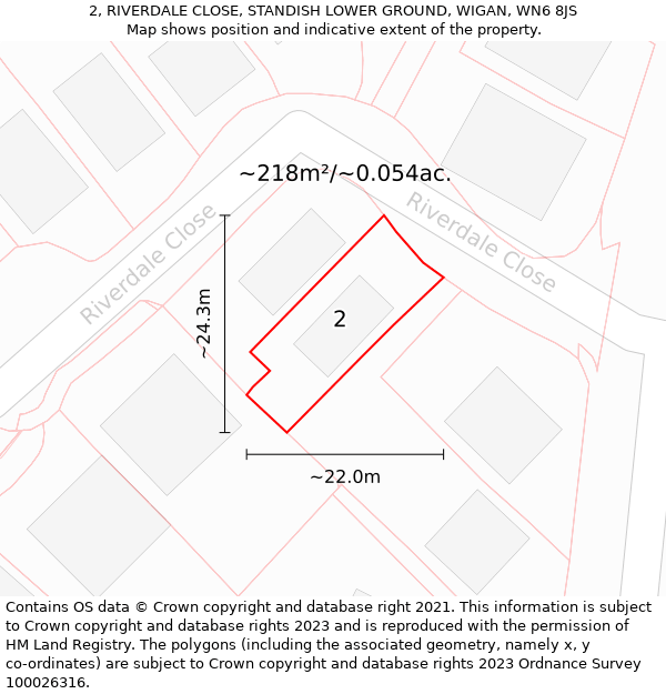 2, RIVERDALE CLOSE, STANDISH LOWER GROUND, WIGAN, WN6 8JS: Plot and title map