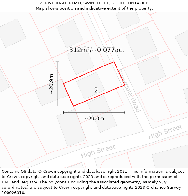 2, RIVERDALE ROAD, SWINEFLEET, GOOLE, DN14 8BP: Plot and title map