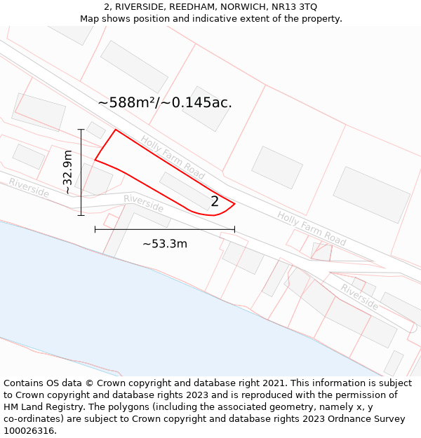 2, RIVERSIDE, REEDHAM, NORWICH, NR13 3TQ: Plot and title map