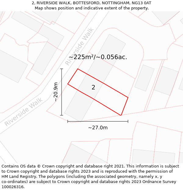 2, RIVERSIDE WALK, BOTTESFORD, NOTTINGHAM, NG13 0AT: Plot and title map