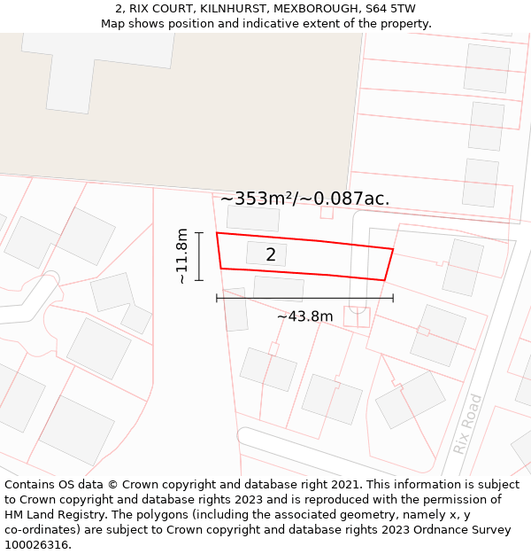 2, RIX COURT, KILNHURST, MEXBOROUGH, S64 5TW: Plot and title map