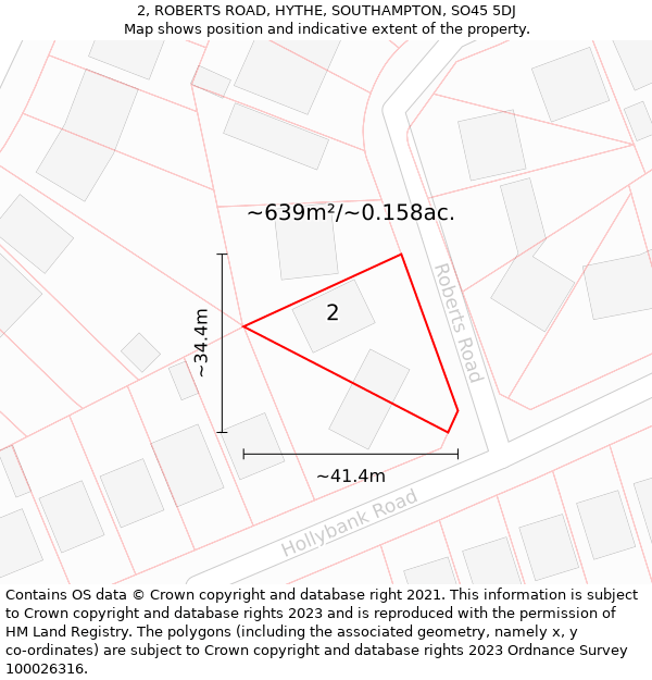 2, ROBERTS ROAD, HYTHE, SOUTHAMPTON, SO45 5DJ: Plot and title map