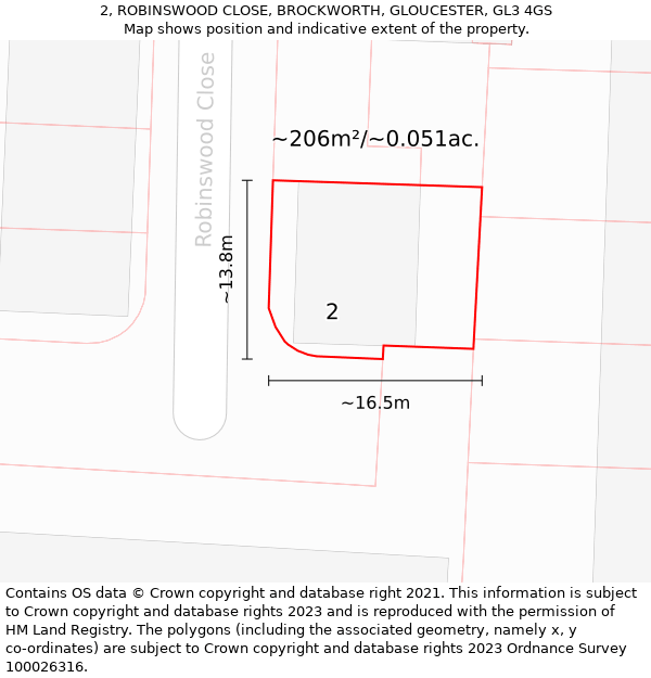 2, ROBINSWOOD CLOSE, BROCKWORTH, GLOUCESTER, GL3 4GS: Plot and title map